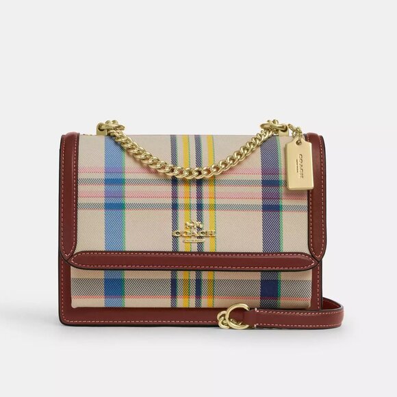 NWT Coach CBI85  Klare Crossbody Bag With Plaid Print in Dark Natural *SEALED* - Picture 1 of 12